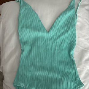 NWT Top Shop Aqua One Piece Ribbed Swimsuit Low back